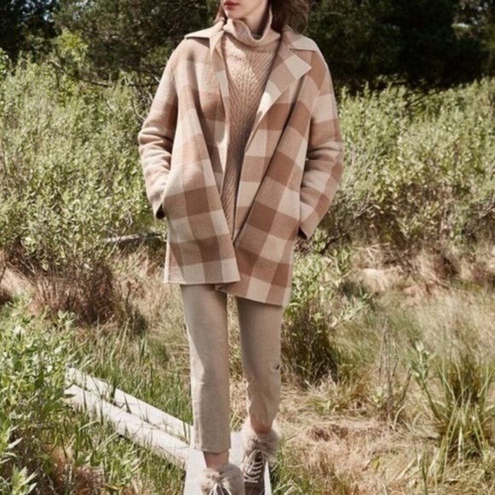 THEORY Double-Faced Check Overlay Wool Pea Coat NWT